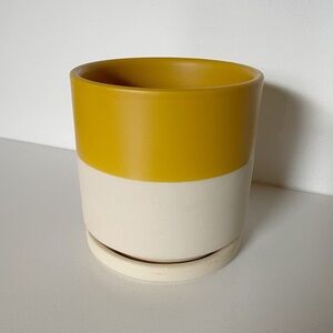 Yellow and Cream Planter with Saucer